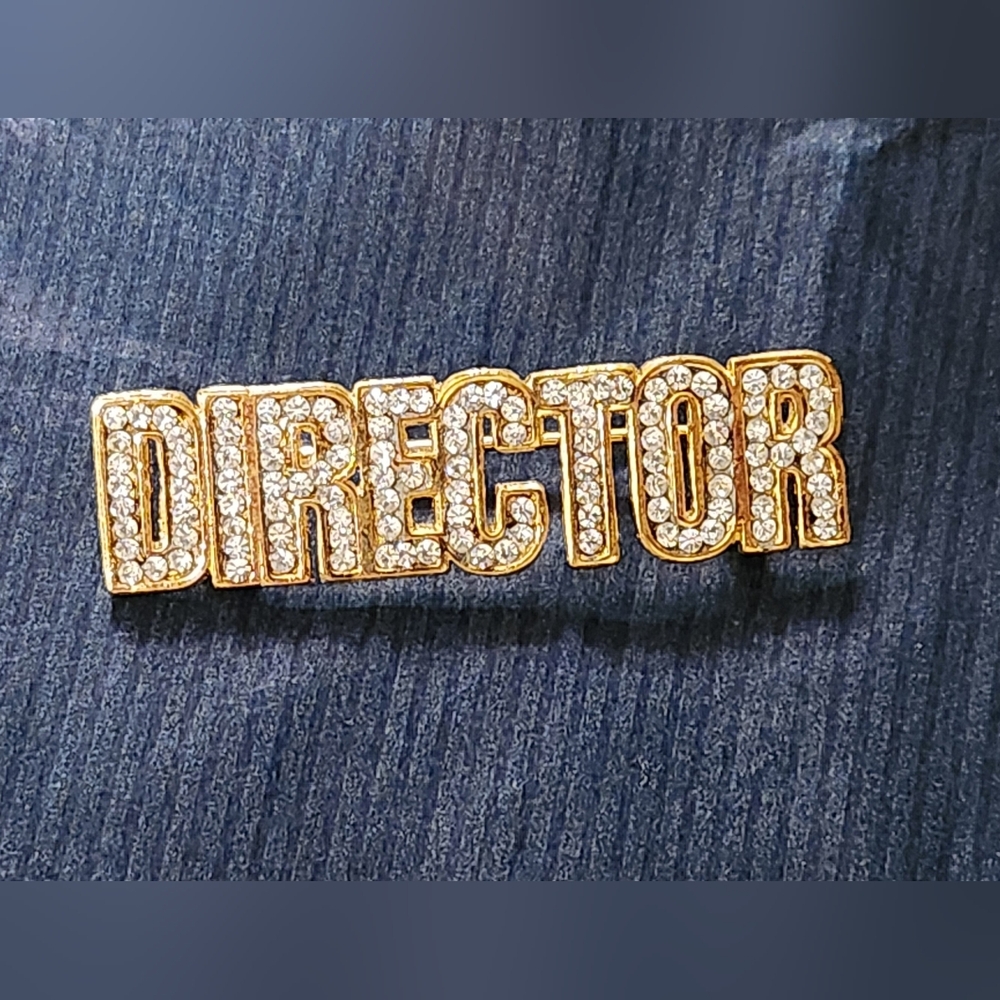 Gold and Rhinestone Director Pin